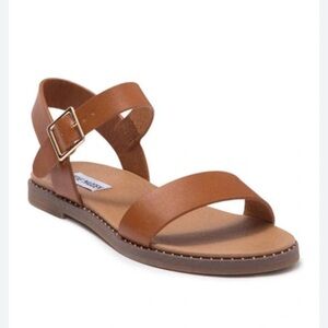 NEW Steve Madden TESA SLINGBACK SANDAL COGNAC Tan Nude Leather Flat Buckle 7.5
